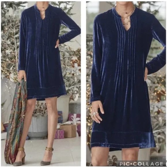 Sundance Dresses & Skirts - Sundance NWT Velvet Enchantment Shift Dress Mini Navy Blue Long Sleeve Small